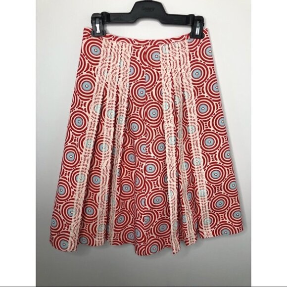 Unbranded Red Circle Patterned A-Line  Knee Length Lace Pleated Skirt Size Small - Picture 1 of 4
